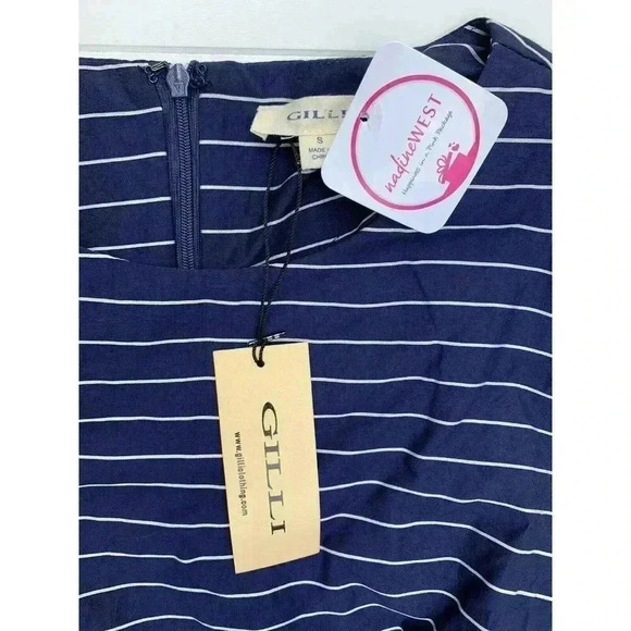 Gilli Women Navy Blue Striped Ruffle Sleeve Dress Lined Small NEW. 1298 - Picture 3 of 5